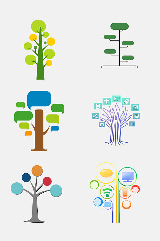 彩色时尚树状数据图表免抠设计素材