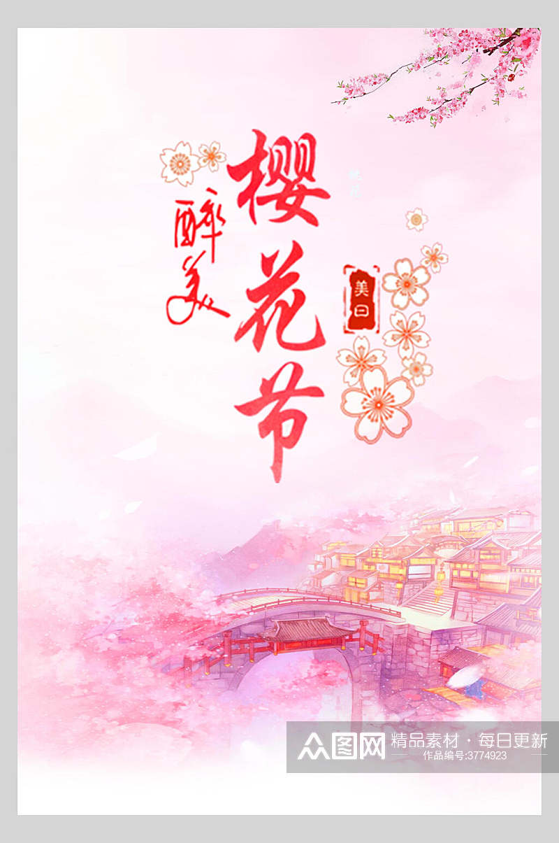 醉美樱花节樱花季粉色海报素材
