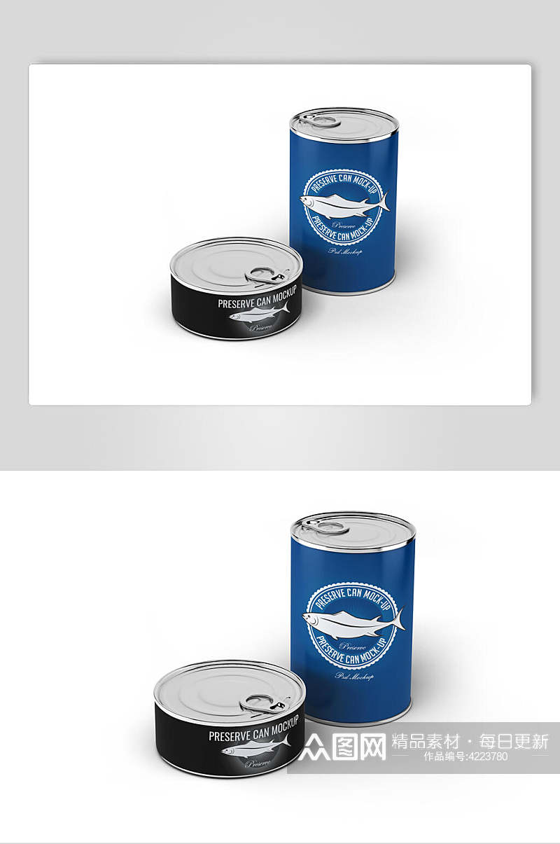 圆形黑蓝高端大气易拉罐罐头样机素材