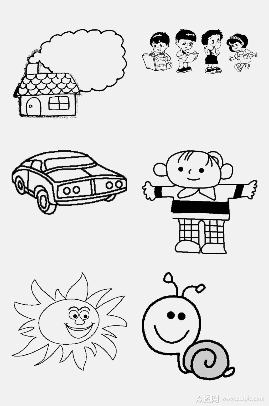 卡通黑白线稿卡通绘画免抠素材模板下载-编号3794453-众图网