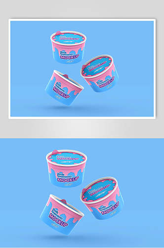 悬空简约蓝粉色冰淇淋包装贴图样机