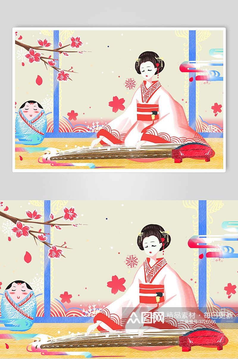 传统日本艺伎日本浮世绘插画素材