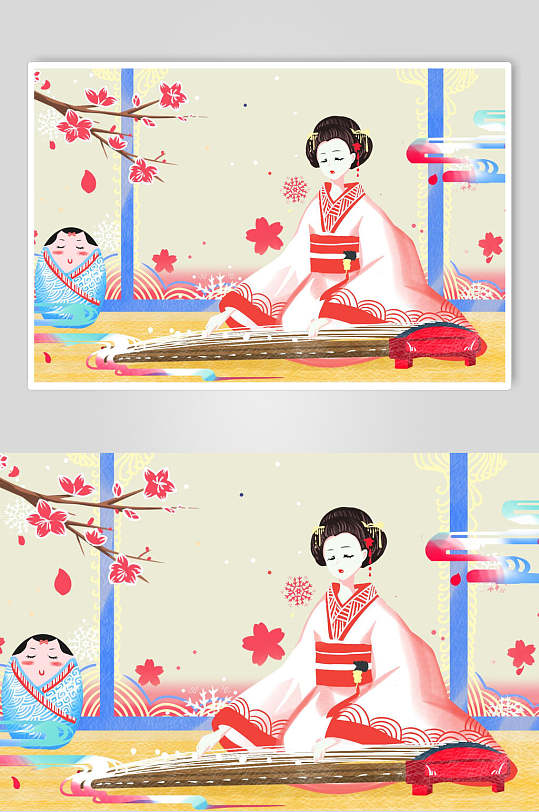 传统日本艺伎日本浮世绘插画