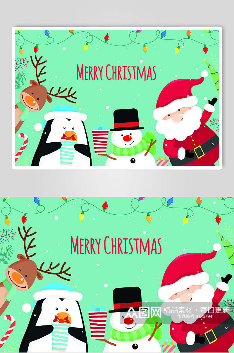 圣诞老爷爷雪人企鹅麋鹿圣诞节插画素材