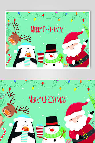 圣诞老爷爷雪人企鹅麋鹿圣诞节插画
