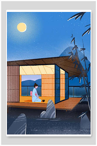 月亮船日本浮世绘插画
