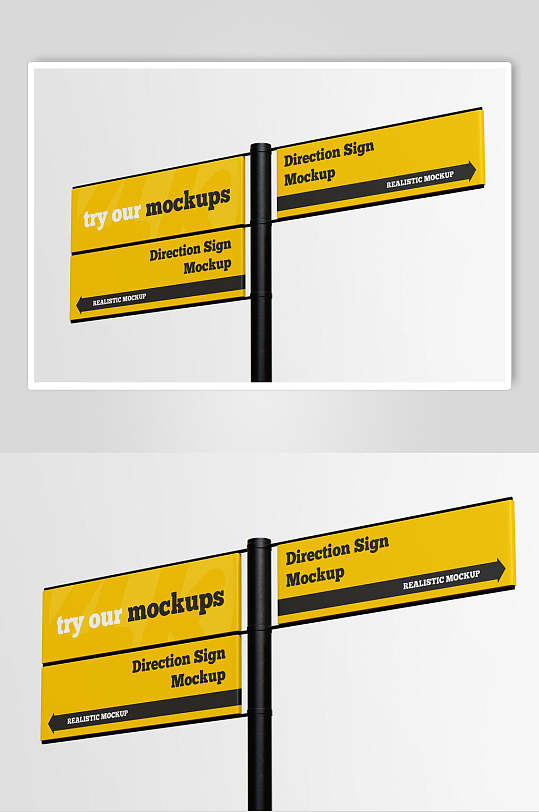 黄色方向指示路标指示牌样机