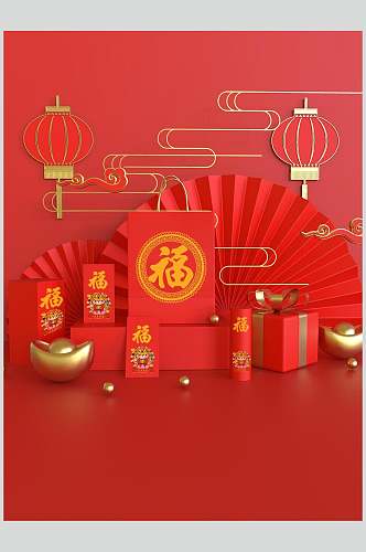红色春节物料设计展示样机