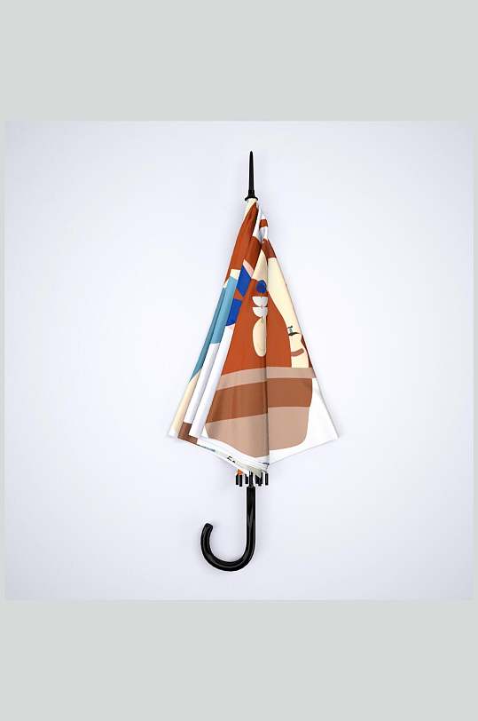 收起平放的文艺图案雨伞样机