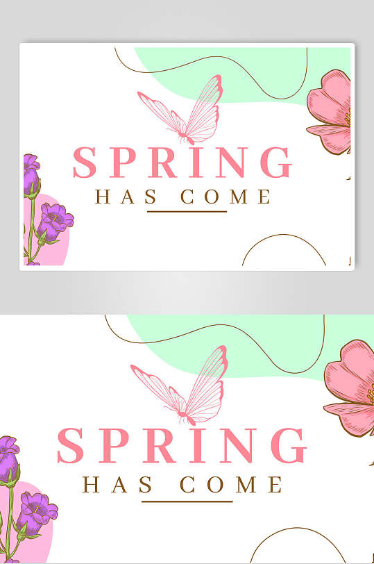 精致大气花朵蝴蝶春季促销卡片