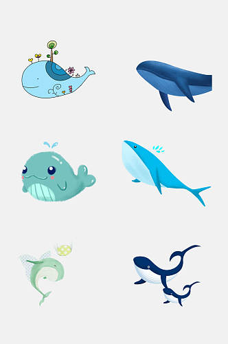 蓝色卡通可爱鲸鱼手绘免抠素材