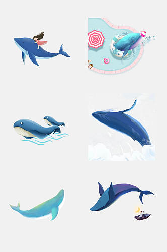 淡雅卡通可爱鲸鱼手绘免抠素材