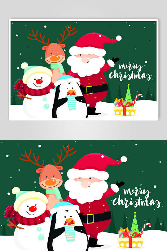 圣诞爷爷麋鹿雪人企鹅圣诞节插画