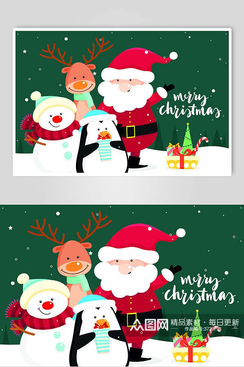 圣诞爷爷麋鹿雪人企鹅圣诞节插画素材