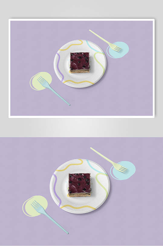 紫色叉子高端一次性蛋糕盘子样机
