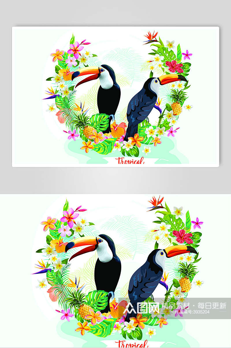 啄木鸟火烈鸟类时尚图案矢量素材素材