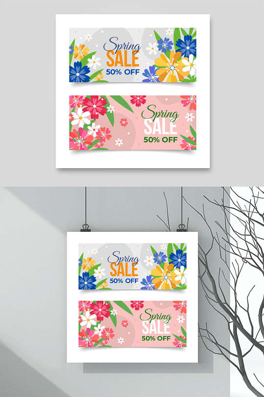 红色花朵春季促销卡片