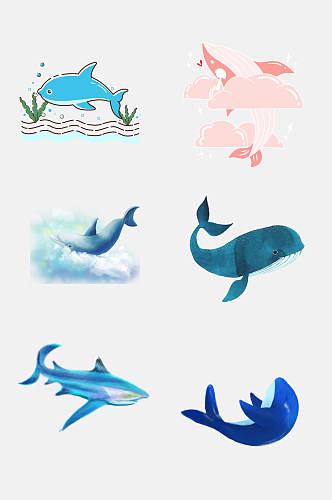 创意云朵卡通可爱鲸鱼手绘免抠素材