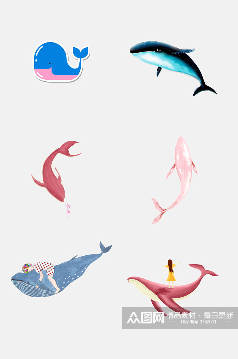 梦幻卡通可爱鲸鱼手绘免抠素材素材