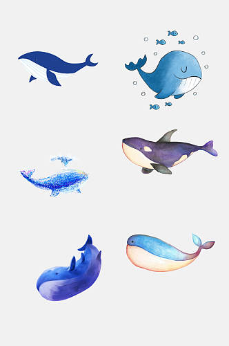 蓝紫色时尚卡通可爱鲸鱼手绘免抠素材