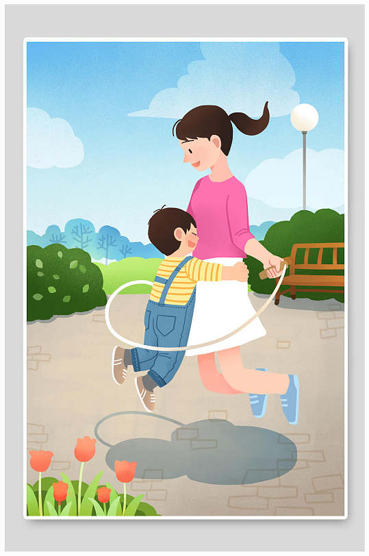 跳绳儿童游戏插画