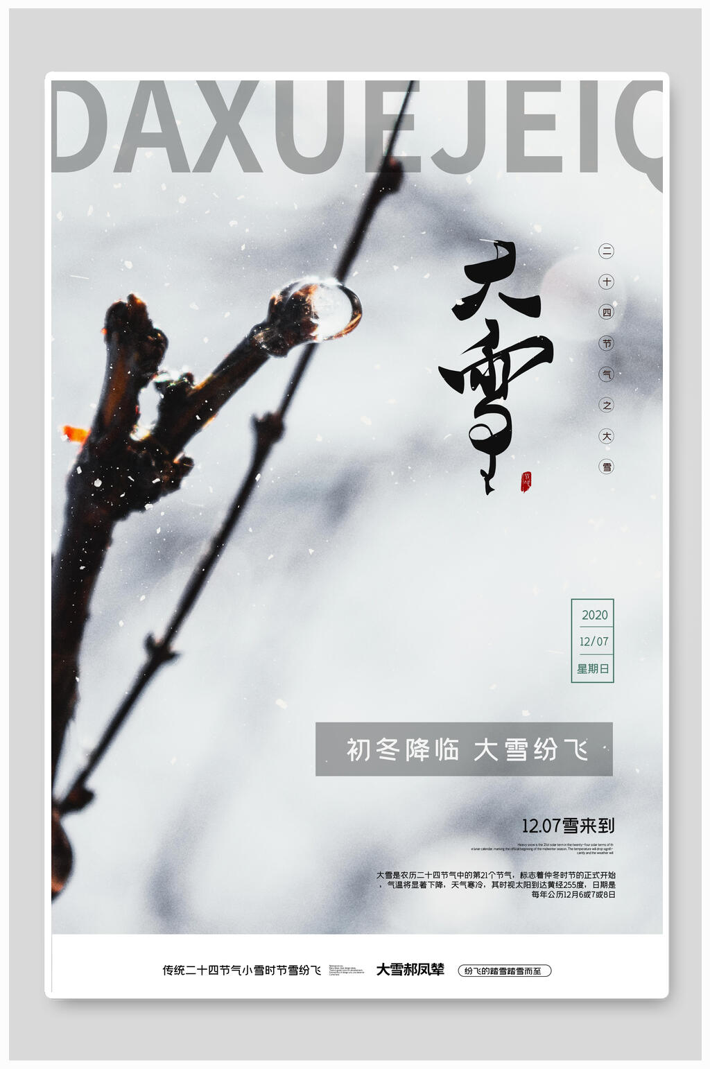 初冬降临大雪纷飞大雪二十四节气海报素材