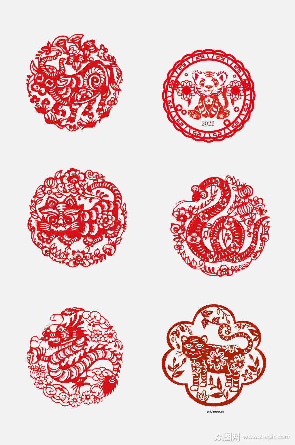 精美时尚大气虎年剪纸窗花免抠素材