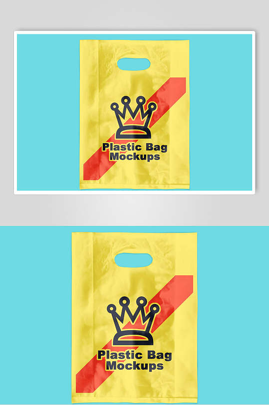 王冠绿黄清新塑料购物袋手提袋样机