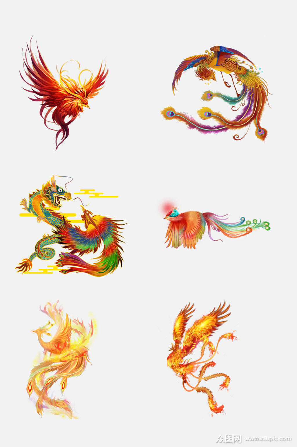 炫彩时尚吉祥凤凰鸟类免抠设计素材素材