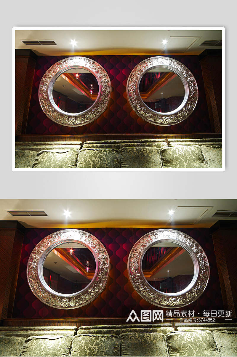 环形镜子灯光鲜明简约优雅KTV室内装修图片素材