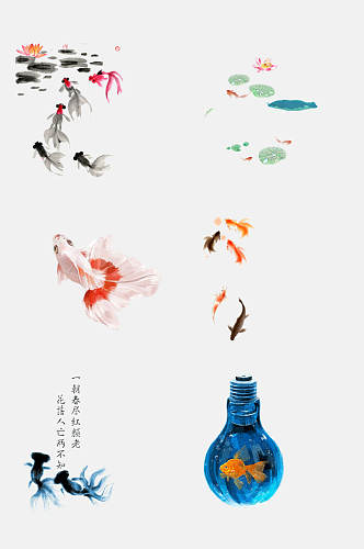 中国风锦鲤鱼类手绘免抠素材