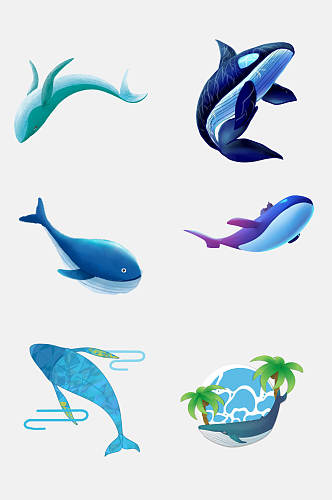 清新蓝色卡通可爱鲸鱼手绘免抠素材