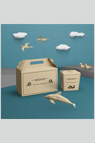 鲸鱼英文字母云盒子包装展示样机