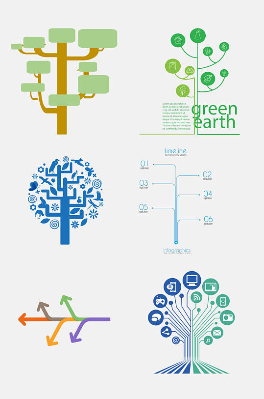 清新树状数据图表免抠素材