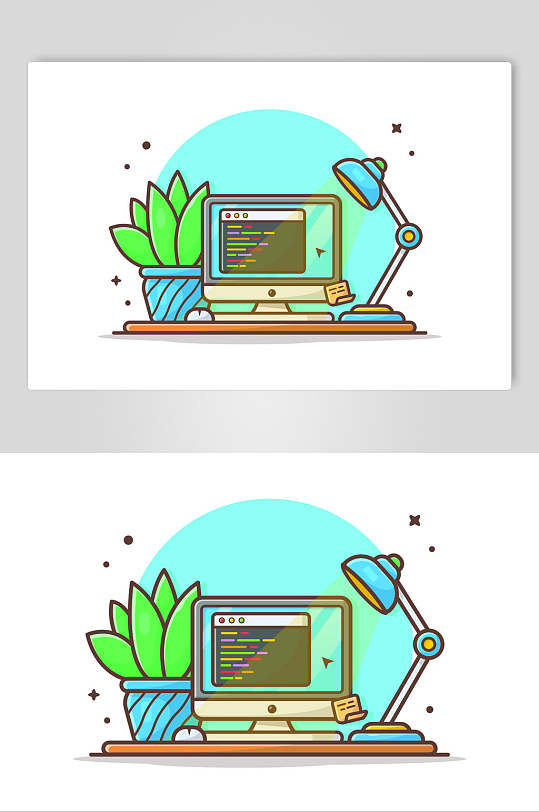 简约绿植扁平化办公矢量素材