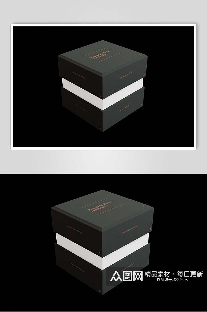 方形高端大气黑色盒子包装展示样机素材