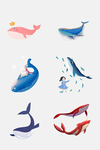 时尚卡通可爱鲸鱼手绘免抠素材