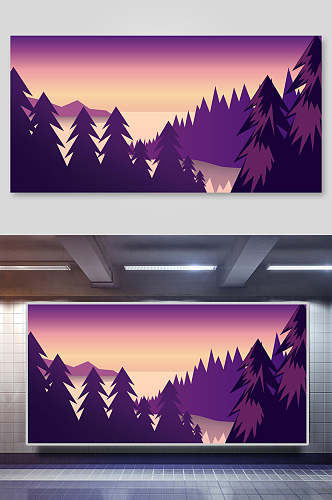 森系紫色渐变风景插画