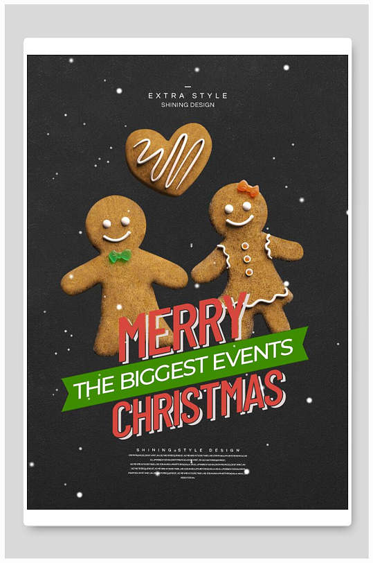 圣诞节情侣饼干爱心红色英文圣诞节海报