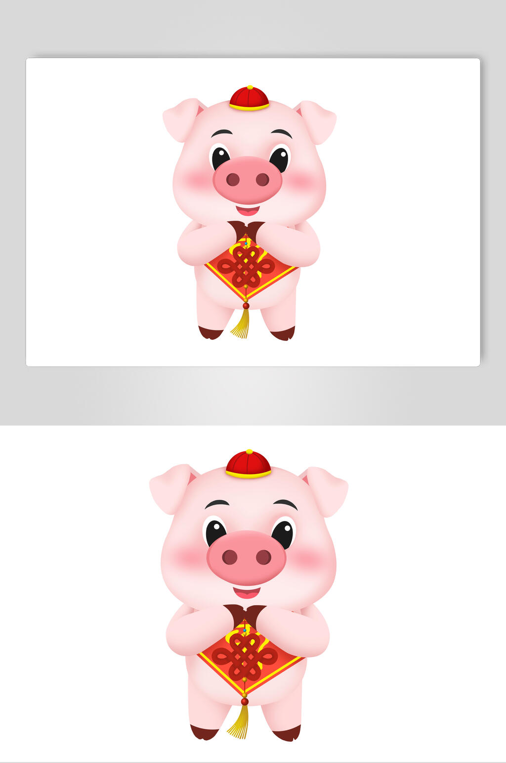 中国结简约帽子红黄粉发财小猪素材素材