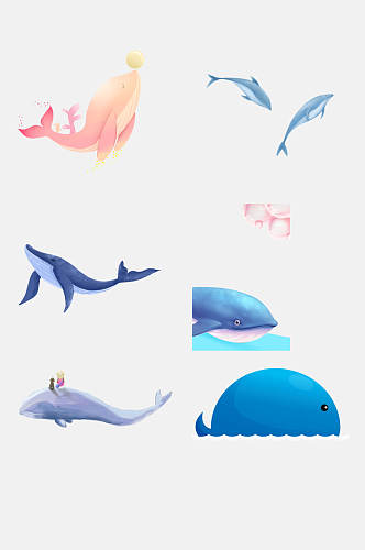 唯美大气卡通可爱鲸鱼手绘免抠素材