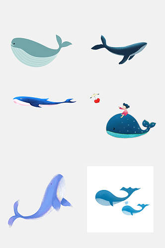 创意时尚卡通可爱鲸鱼手绘免抠素材
