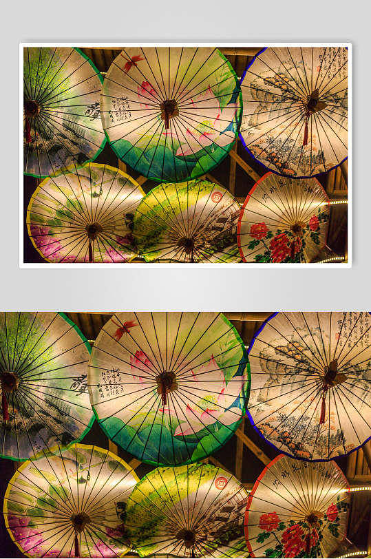 荷花叶子花朵古典绿中国传统工艺品油纸伞