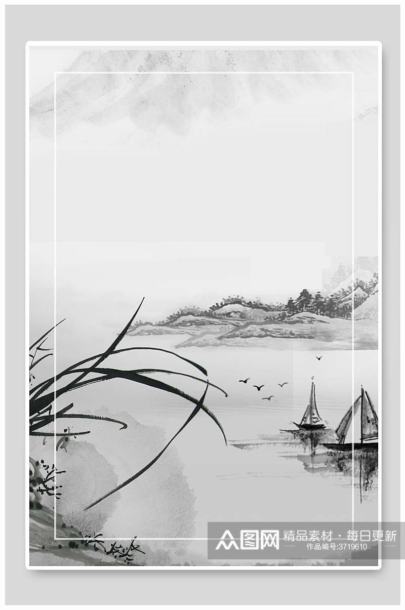 江河传统工笔画背景素材