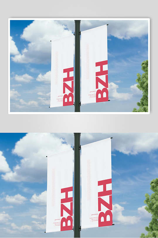 蓝天白云树木英文字母道旗样机-众图网