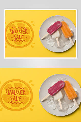 冰块黄红简约冰淇淋包装贴图样机