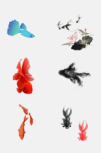 水墨中国风锦鲤鱼类手绘免抠设计素材