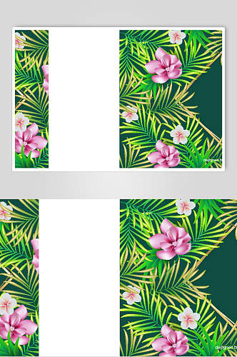 清新粉绿色植物夏天树叶花朵背景矢量设计素材