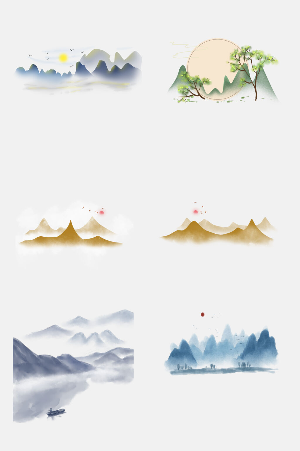 唯美中国水墨山水免抠素材素材