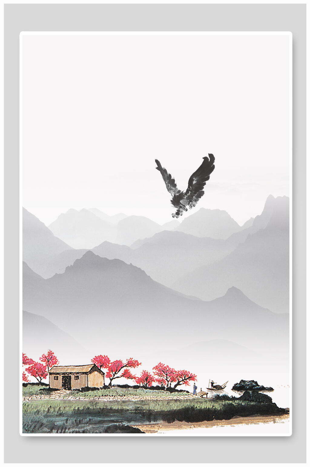 老鷹傳統(tǒng)工筆畫背景素材